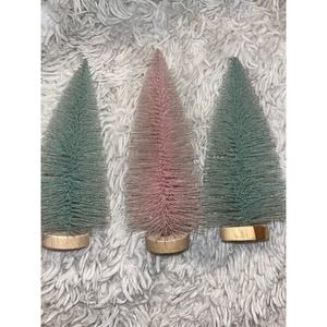 8” Bottle Brush Trees Glitter wood base Valentines Day decor Christmas pastel